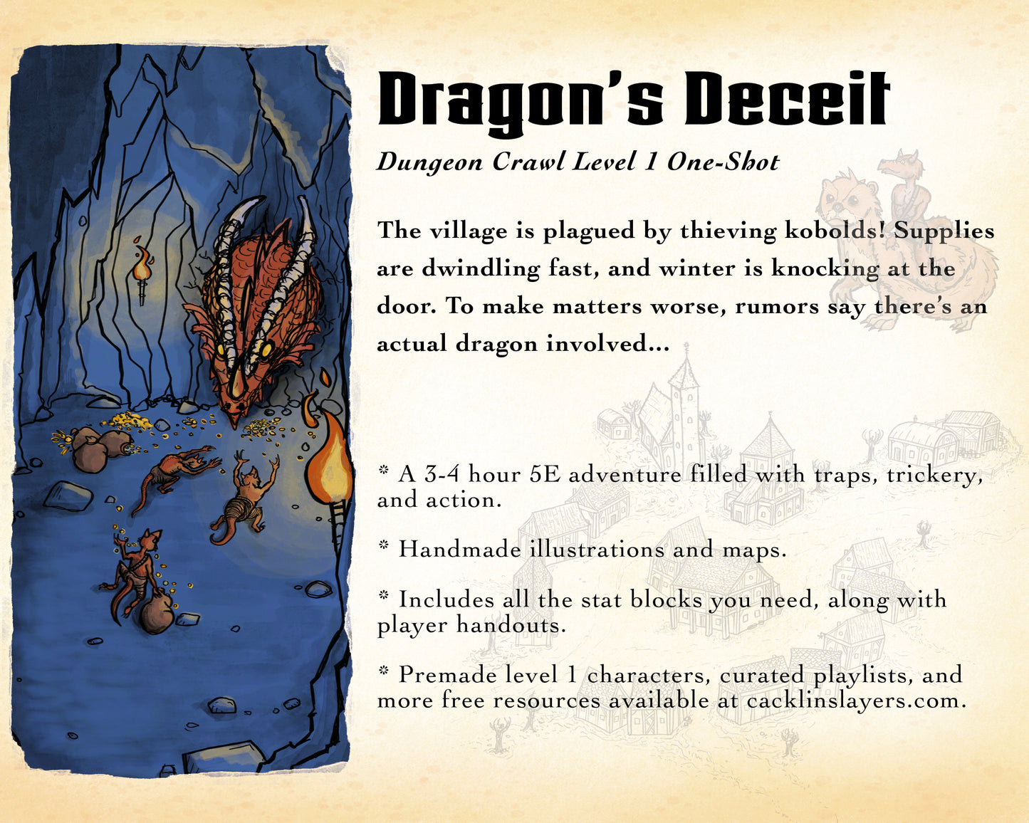 Info about Dragon's Deceit, A Dungeon Crawl DnD 5e One-Shot for Characters of Level 1.